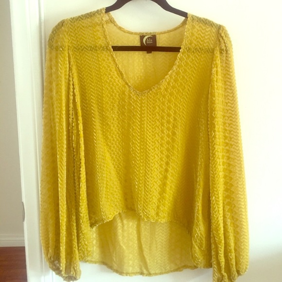 Planet Blue Blu Moon Velvet Burnout Bellsleeve Top - Picture 3 of 4